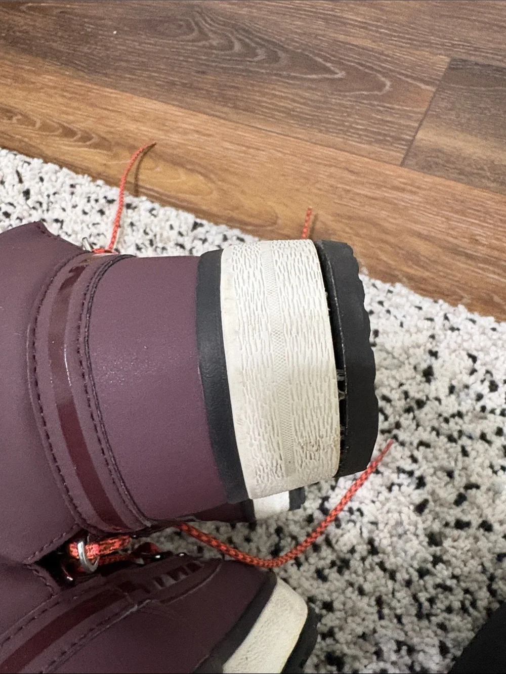 Adidas by Stella McCartney Burgundy Winter Lace-Up Boots with Orange Laces